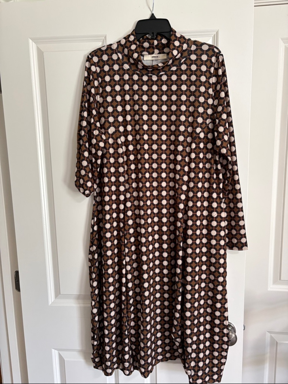 Urban by Alembika Mod  Brown and Cream Polka Dot Long Sleeve Midi Dress